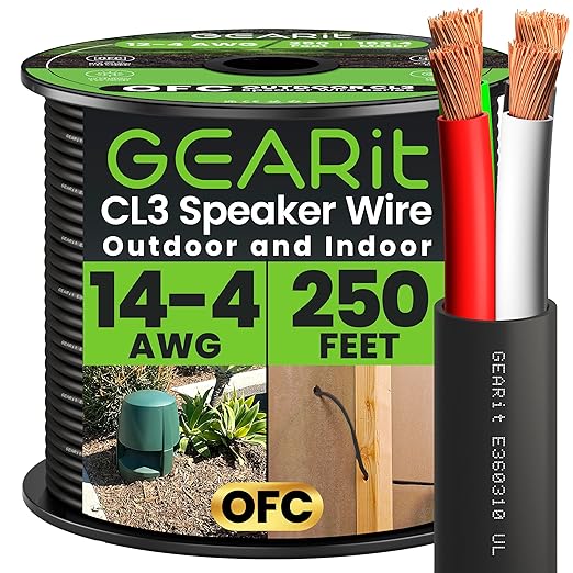 GEARit Outdoor Speaker Wire CL3 Rated, 14 Gauge Speaker Wire, Speaker Cable 250 by GEARit