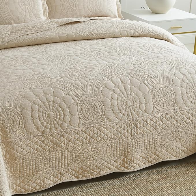 MarCielo 3-Piece 100% Cotton Oversized Bedspread Lightweight Quilt Coverlet - Image 2