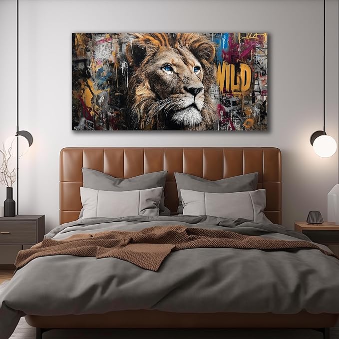 JuhaiArt Brown Wall Art Lion Artwork Graffiti Wall Decor Animal Canvas Art - Image 4