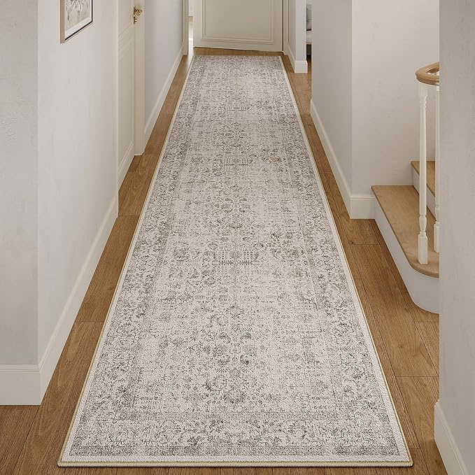 Gray Runner Rug 3x12 Hallway Machine Washable Kitchen Vintage Distressed Non - Image 5