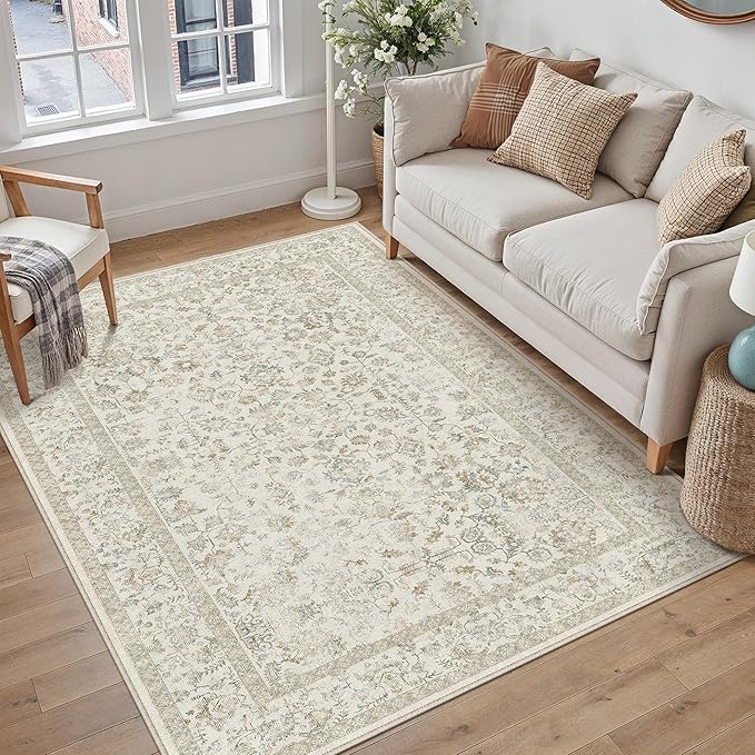 3x5 Taupe Area Rug Non Slip Vintage Office Entryway Rug Distressed Machine - Image 5