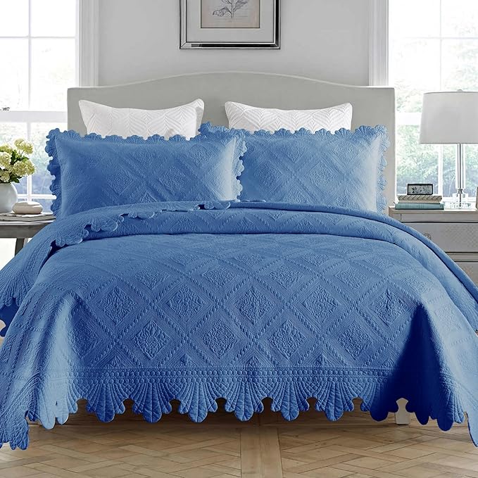 MarCielo 3-Piece 100% Cotton Oversized Bedspread Lightweight Quilt Coverlet by MarCielo