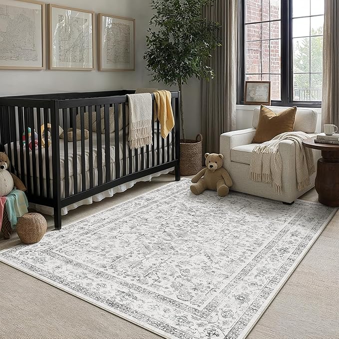 Grey 3x5 Entryway Rug Vintage Area Carpet Indoor Kitchen Washable Door Mat by PureCozy