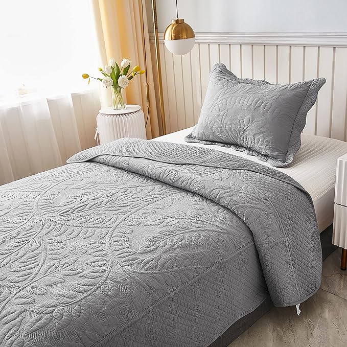MarCielo 3-Piece 100% Cotton Oversized Bedspread Lightweight Quilt Coverlet - Image 2