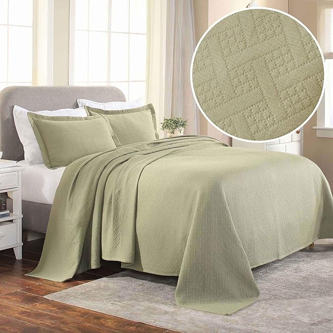 Superior 3 Piece Basketweave Cotton Bedspread Set, Home Bed Decor, Decorative - Image 2