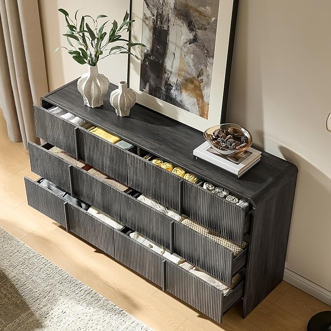 AMERLIFE 63" Fluted 6 Drawer Dresser, Long Modern Chest of Storage Drawers - Image 6