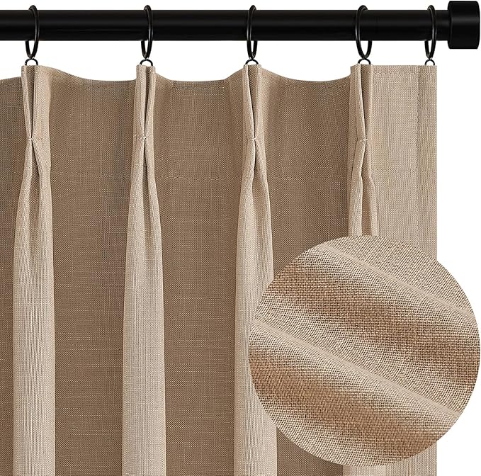 Topfinel 100 Inch Long Black Out Burlap Custom Curtains, Double Pinch Pleated by Topfinel