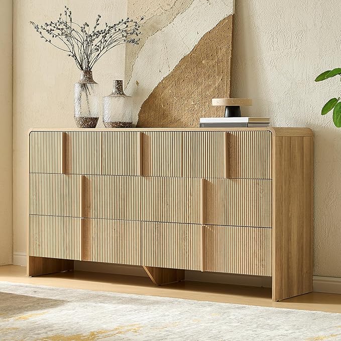 AMERLIFE 63" Fluted 7 Drawer Dresser, Wide Modern Chest of Storage Drawers by Unknown