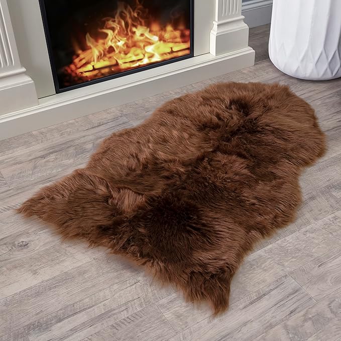 Silky Soft Faux Fur Rug, 2 ft. x 3 ft. Brown Fluffy and Shaggy Sheepskin Carpet by WalkonMe