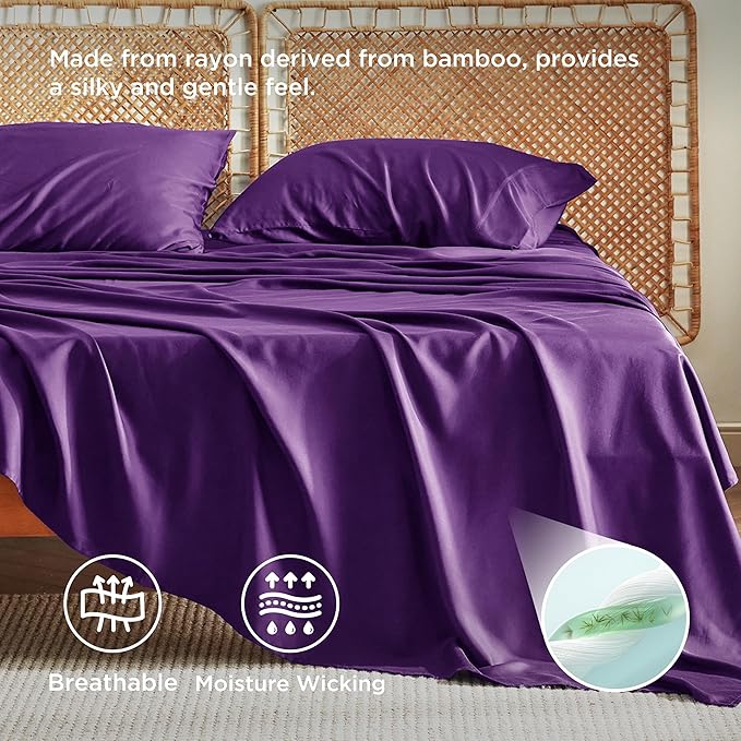 Bedsure Queen Sheet Set, Rayon Derived from Bamboo, Cooling Sheets, Breathable - Image 3