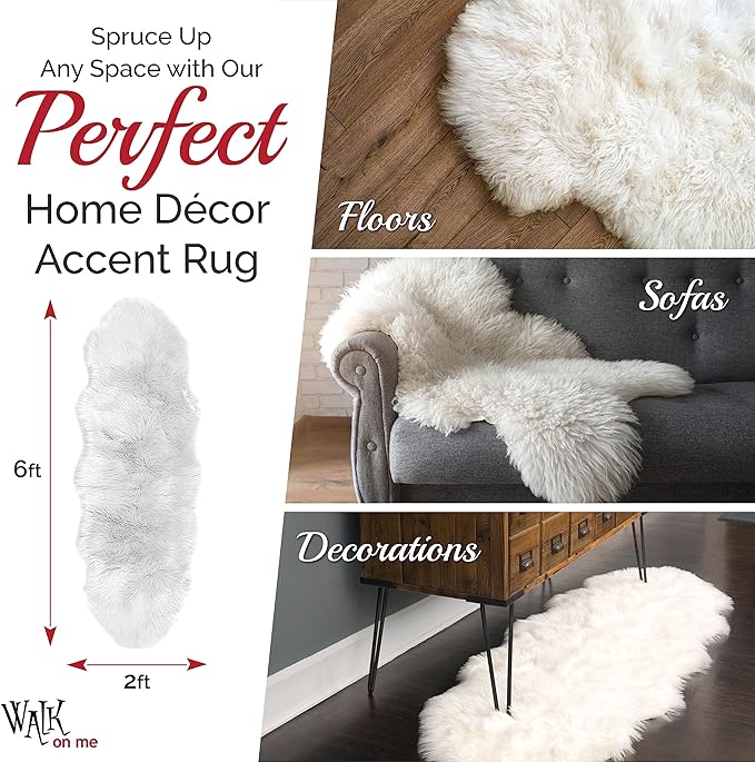 Walk on Me White Double Pelt Faux Fur Sheepskin Rug: Ultra Soft, Super Thick - Image 3
