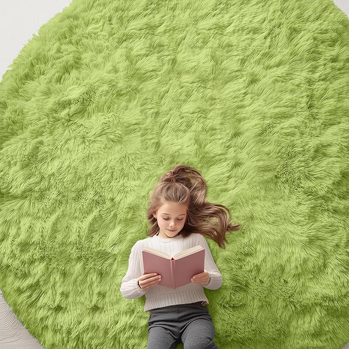 OLANLY Grass Green Round Rugs for Bedroom by OLANLY