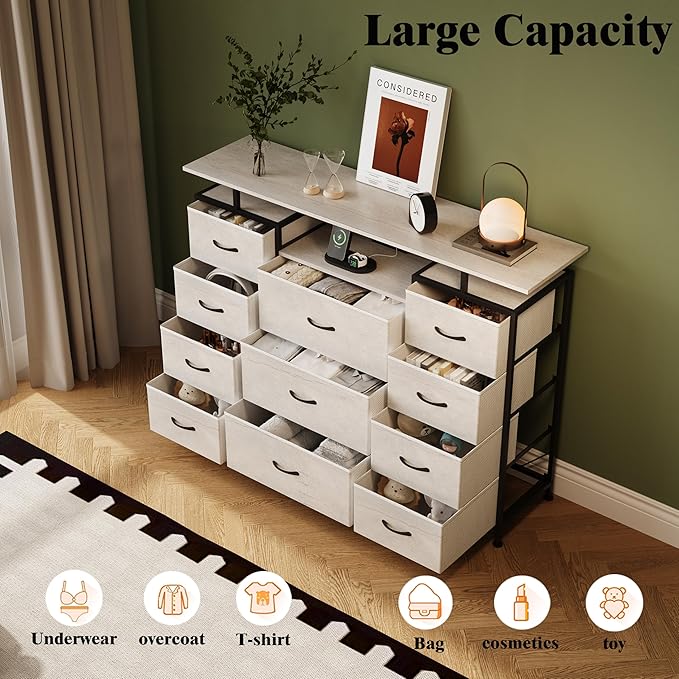 LUMTOK 11 Drawers Dresser with Fabric Drawers, Charging Station, LED Lights and - Image 6