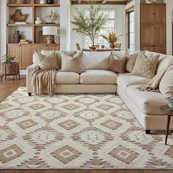 Ivory Brown 6x9 Area Rug Washable Living Room Moroccan Shag Carpet Non Slip by PureCozy