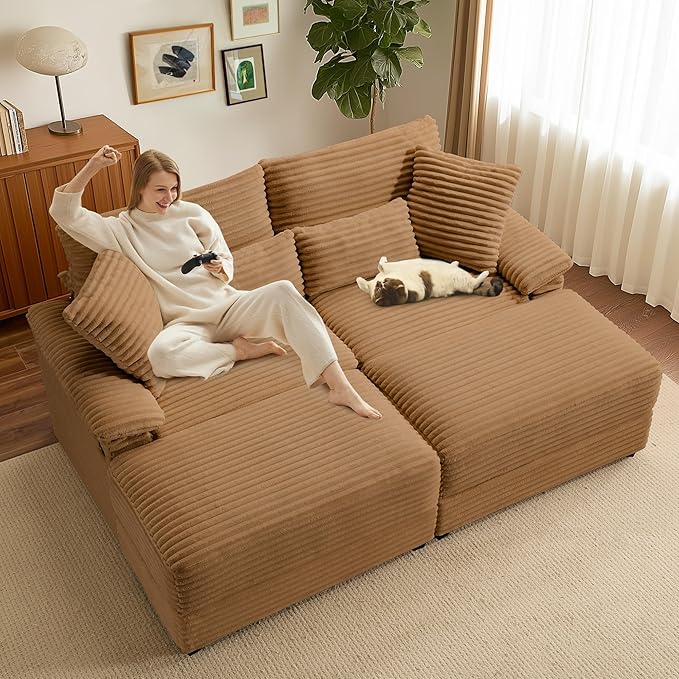 SUNWAVE 74" Double Chaise Lounge Chair Indoor, Oversized Loveseat - Image 3