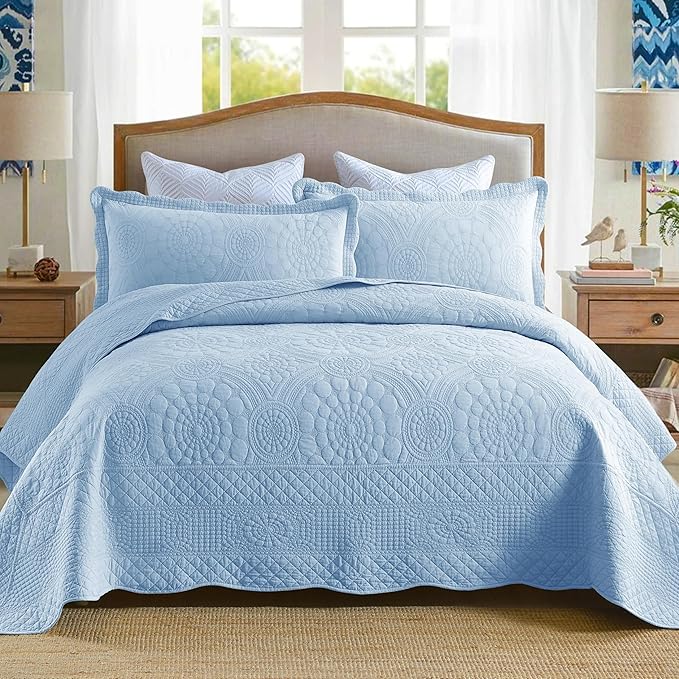 MarCielo 3-Piece 100% Cotton Oversized Bedspread Lightweight Quilt Coverlet by MarCielo