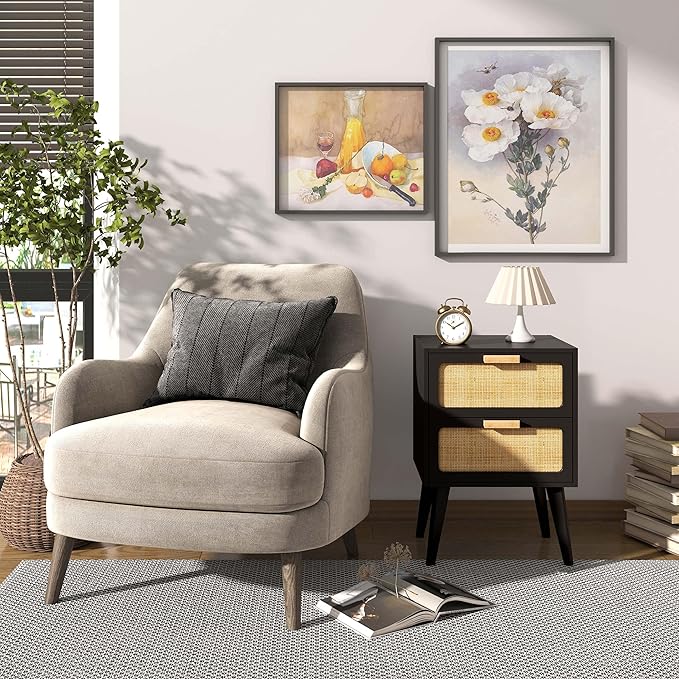 YAUKOMEL Rattan Nightstand, Wood End Table, Side Table - Image 4
