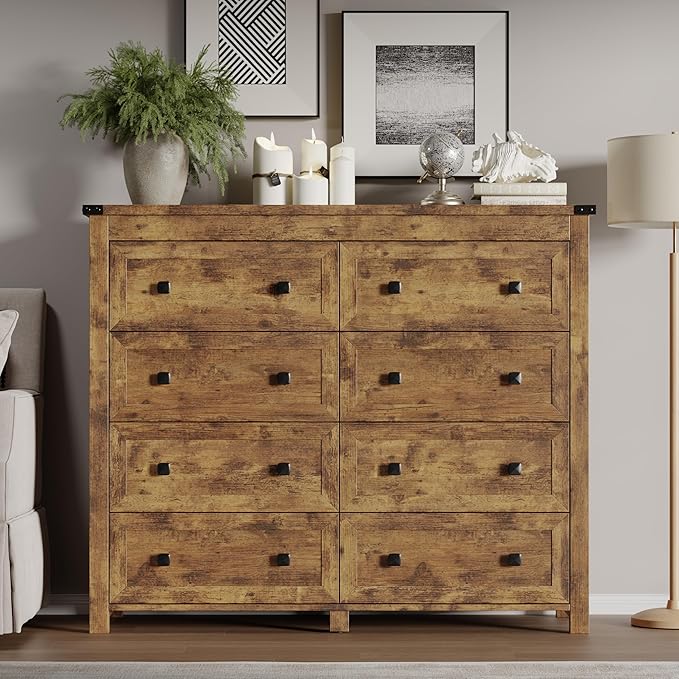 Tall 8-Drawer Dresser, Modern Wooden Storage Chest of Drawers, Dresser TV Stand - Image 3