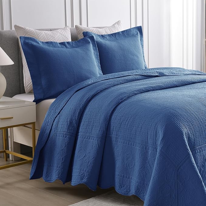 MarCielo 3-Piece 100% Cotton Oversized Bedspread Lightweight Quilt Coverlet - Image 2