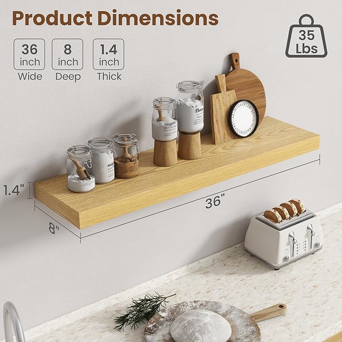 36 Inch Floating Shelves for Wall, 8 Inch Deep Floating Shelf for Storage & - Image 3
