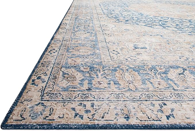 Loloi Layla Collection LAY-07 Blue/Tangerine 5'-0" x 7'-6" .13" Thick Area Rug - Image 4