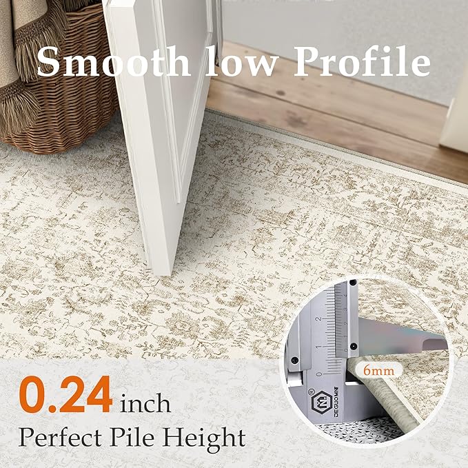 Light Brown Area Rug 3x5 Office Entryway Rug Machine Washable Kitchen Vintage - Image 3