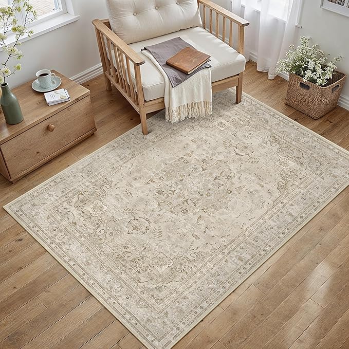 Brown 3x5 Area Rug Washable Vintage Carpet - Image 5