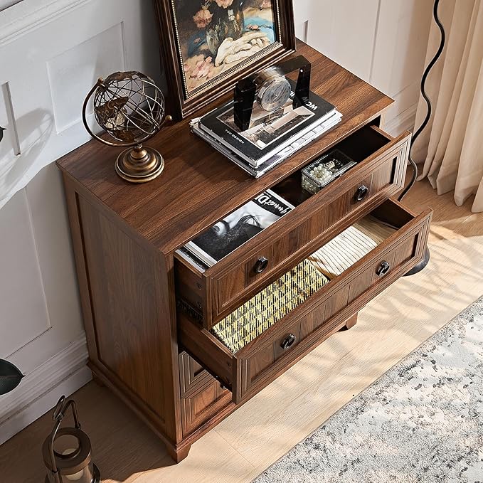 Farmhouse 4 Drawer Dresser for Bedroom Set of 2, Rustic Wood Dresser - Image 4