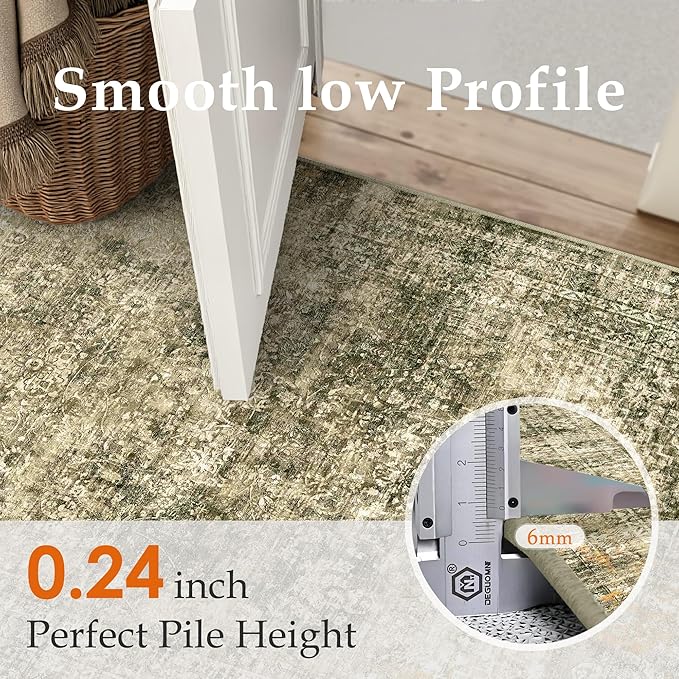 Area Rug 5x7 Brown Washable Non-Slip Lightweight Floral Vintage Distress Print - Image 3