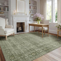 FMFUNCTEX 5x7 Washable Area Rug Green Neutral Vintage Distressed Non Slip Low by Fmfunctex