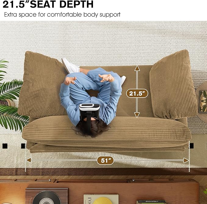 51" Loveseat Sleeper Sofa Bed, Corduroy Convertible Floor Sofa Bed - Image 4