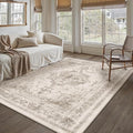 Area Rug 5x7 Beige Washable Living Room Carpet Non Slip Vintage Medallion Low by PureCozy