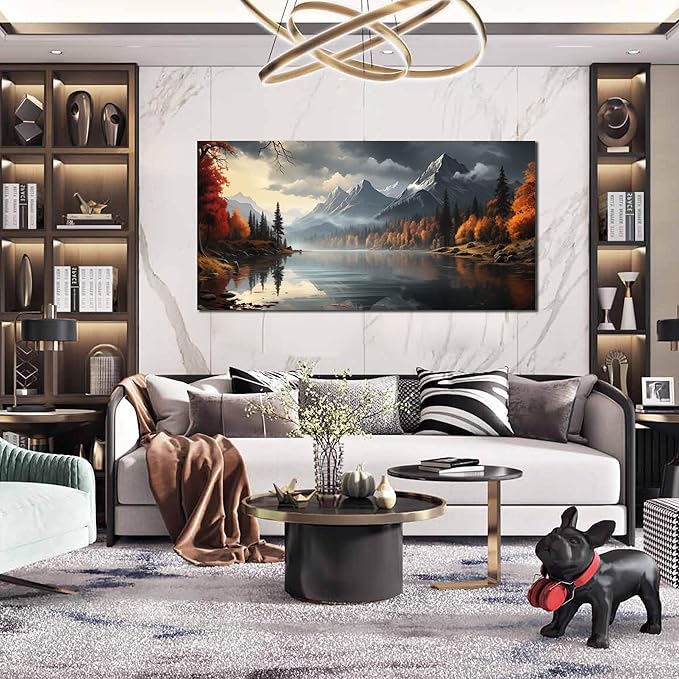 Landscape Wall Art for Living Room Bedroom Home Office Gray Wall Art Mountain - Image 6