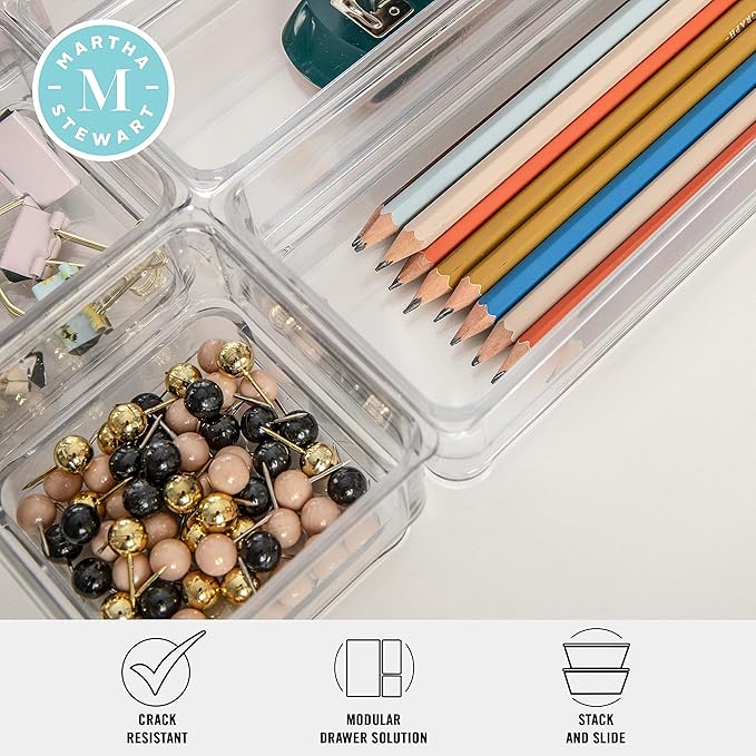 Martha Stewart Miles Plastic Stackable Office Desk Drawer Organizers - Image 3