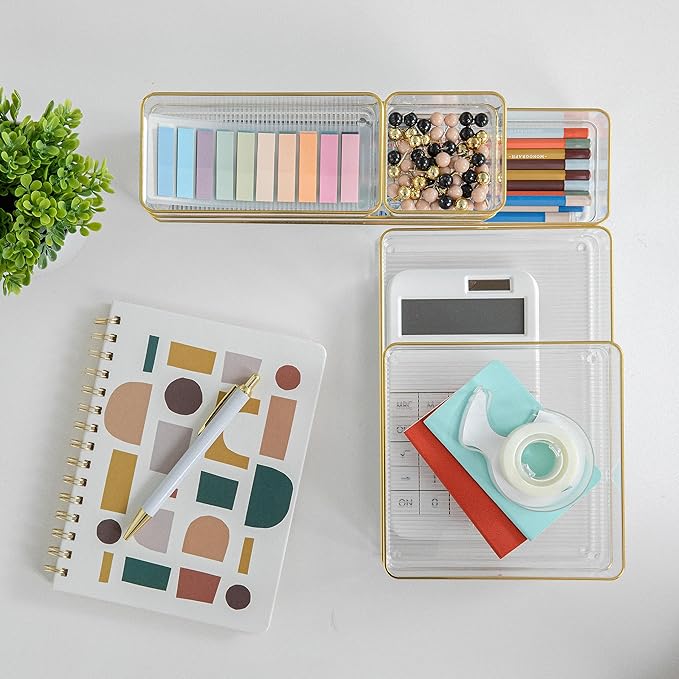 Martha Stewart Kerry Plastic Stackable Office Desk Drawer Organizers, - Image 2