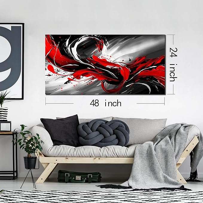 Black White and Red Abstract Print Picture Painting Large Canvas Wall Art - Image 7