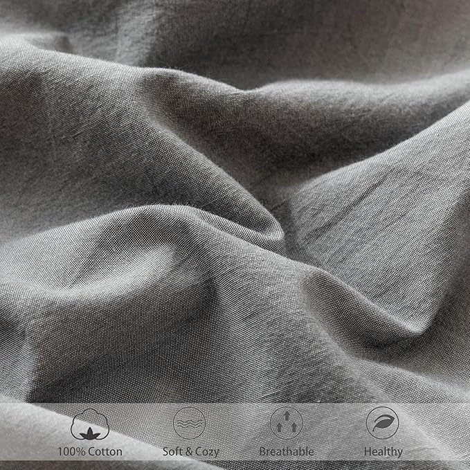 MooMee Fitted Bottom Sheet Only 100% Washed Cotton Linen Like Textured - Image 5