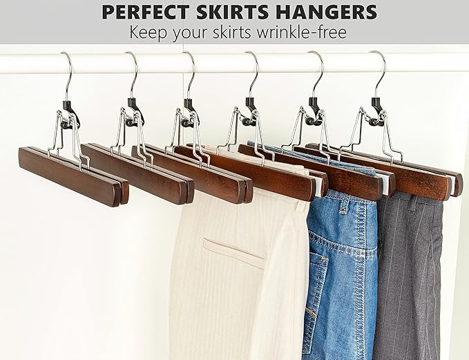 Amber Home Wooden Pants Clip Hangers 10 Pack, Skirt Hangers - Image 5