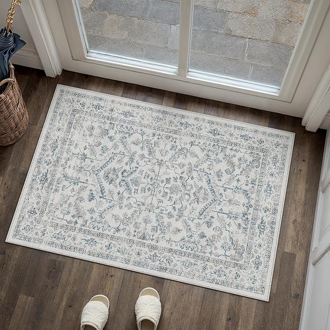 Blue 2x3 Entryway Rug Vintage Area Carpet Indoor Kitchen Washable Door Mat - Image 5