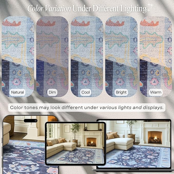 Fame Rugs Navy Blue Modern Oushak Rug 8x10, Vintage Turkish Colorful Oriental - Image 4