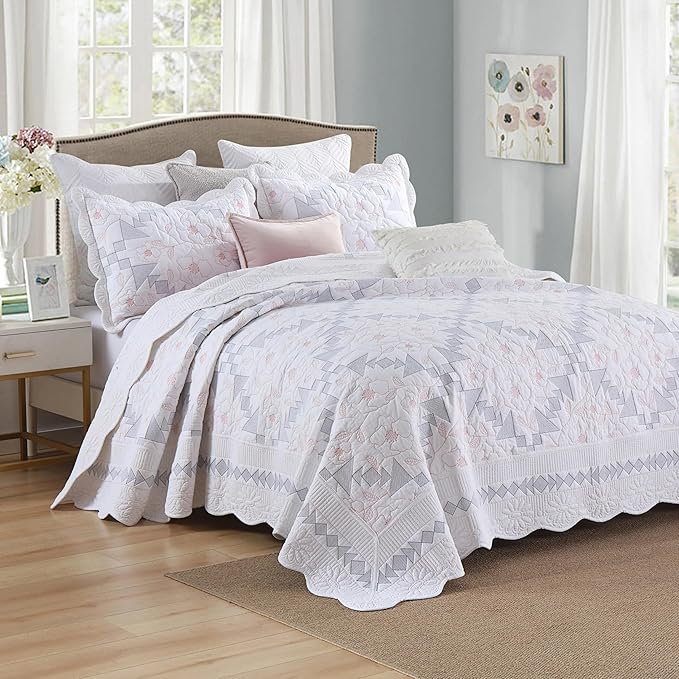 MarCielo 3-Piece 100% Cotton Oversized Bedspread Lightweight Quilt Coverlet - Image 2