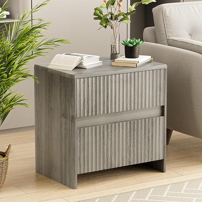 Fleuted Nightstand Set of 2, Modern Night Stand - Image 6