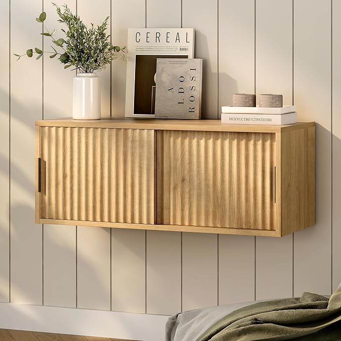 Floating TV Stands Set of 2, Modern Fluted Large Floating Nightstand Wall - Image 9