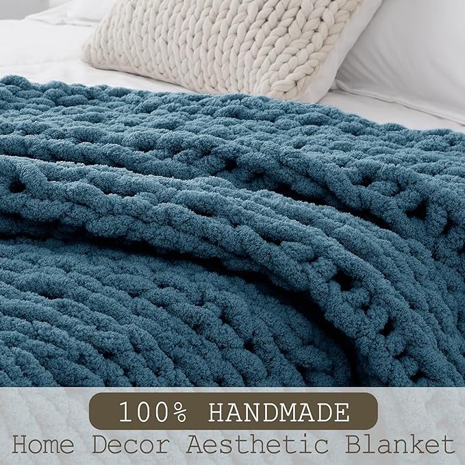 Chunky Knit Throw Blanket 50"X 60", 100% Handmade - Image 2
