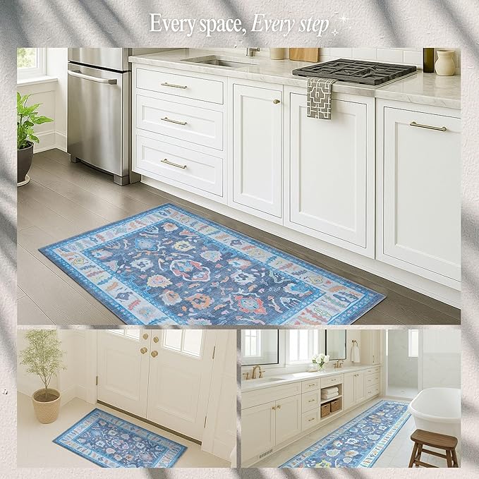 Fame Rugs Blue Modern Oushak Rug 3x5, Washable Vintage Turkish Colorful - Image 5