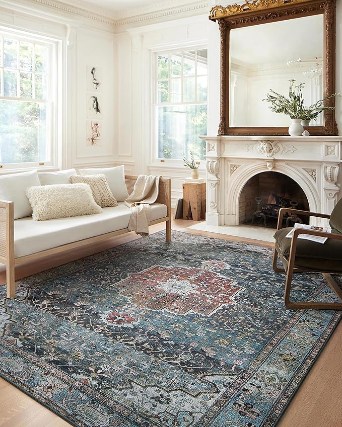 Loloi Margot Collection MAT-05 Ocean/Brick 2'-6" x 9'-6" Runner Rug feat. by Loloi