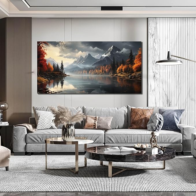 Landscape Wall Art for Living Room Bedroom Home Office Gray Wall Art Mountain - Image 3
