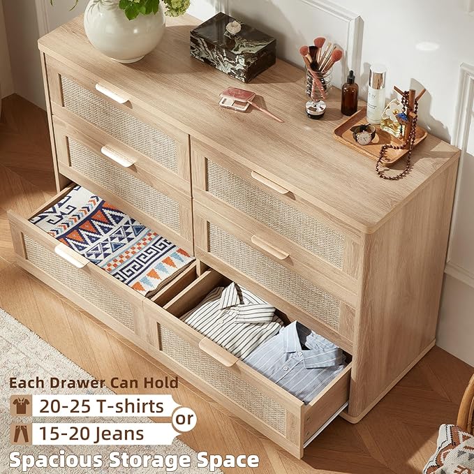 LEYAOYAO Rattan Dresser and Nightstand Set of 3, Boho Wood Dresser - Image 5