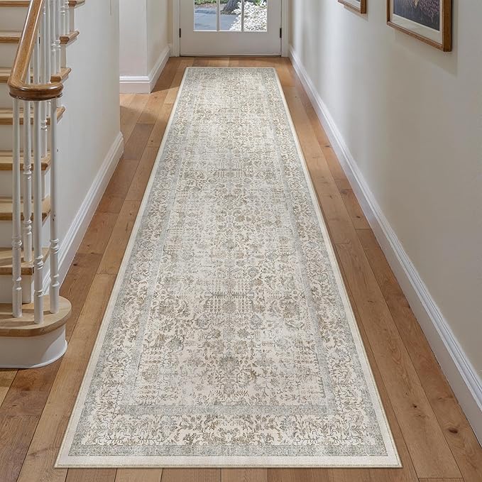 Taupe Runner Rug 2x10 Hallway Machine Washable Kitchen Vintage Distressed Non by PureCozy