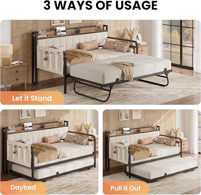 LIKIMIO Daybed with Trundle Bed, Twin XL Bed Frame with Storage Headboard and - Image 4